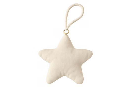 Beige fabric star ornament with hanging loop