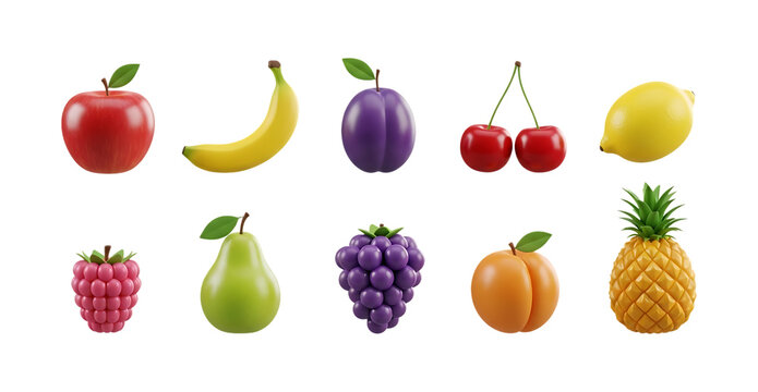 Assorted fresh fruits arranged in a grid pattern isolated on a transparent background - Powered by Adobe