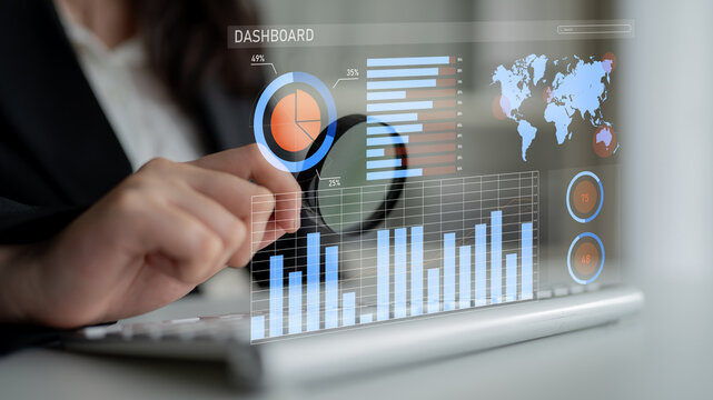 A professional environment showcasing a business dashboard with graphs, charts, and a map, emphasizing data visualization for effective decision-making and analysis. Impute