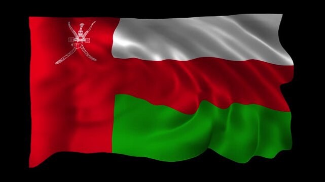 Realistic Oman flag waving in a seamless loop with alpha channel for overlays perfect for National Day, Sultan�s Day, Omani celebrations, government events, and 4K compositing
