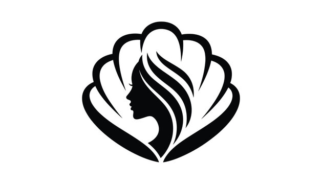 Stylized Female Silhouette Vector Design with Shell-Like Background and Flowing Hair, Ideal for Natural Beauty, Spa, and Skincare Branding 