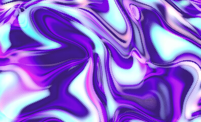 Obraz premium Wavy abstract illustration with swirls of purple, blue, and white, accented by halftone texture for a vibrant, fluid effect. Conceptual illustration for modern art, digital design, and backgrounds.
