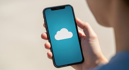 Unbranded smartphone showing cloud storage icon for tech blogs, mobile applications, digital services, and cloud computing advertisements