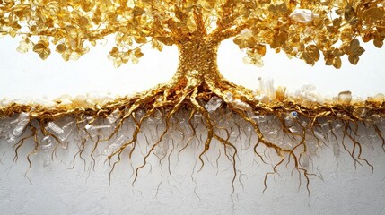 A stunning artistic representation of a golden tree with intricate roots, symbolizing growth and prosperity.