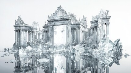 A stunning, intricate glass structure reflecting a dreamlike environment with crystal-like elements.