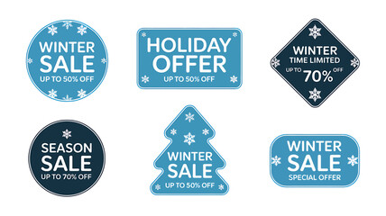 Winter and holiday season sale promotion badges, offers, labels