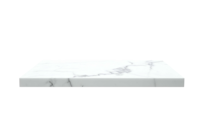 A white rectangular marble surface, slightly elevated, against a black background