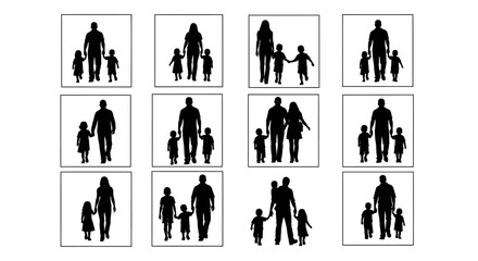Silhouettes of loving families walking together expressing togetherness and support