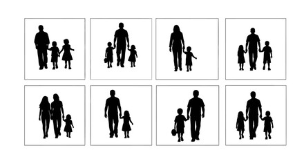 Vector Silhouettes of Diverse Family Units Walking Together Minimalist Art