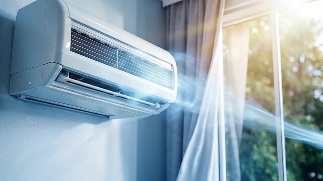 Air conditioner blowing refreshing cool air in a modern room