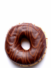 Chocolate donut. Background with confectionery motif and place for text.
