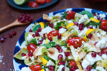 Vibrant Pasta Salad with Pomegranate Close up