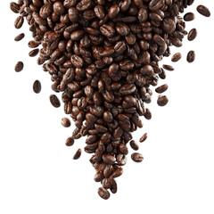 Cascading Coffee Beans: A dynamic arrangement of roasted coffee beans in mid-air, a visual celebration of the rich aroma and invigorating potential within each bean. 