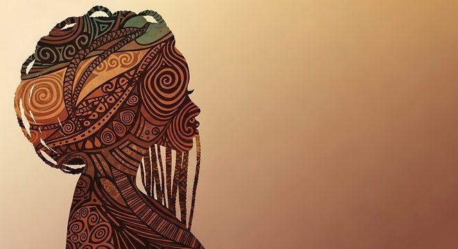 Elegant African woman silhouette with tribal pattern, a striking design for cultural projects and artistic presentations with a powerful message