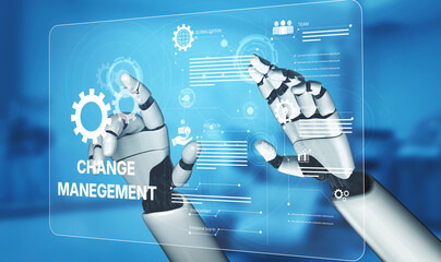 AI supports business transformation through change management strategies combining innovation, globalization, solution enablement, and team collaboration Vouch