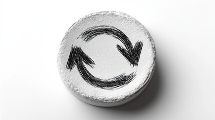 Hand drawn refresh symbol on white disk