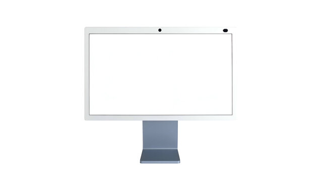 Modern, minimalist desktop monitor with a blank white screen and a silver stand - Powered by Adobe