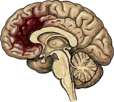 Intracerebral Hemorrhage Illustration showing Hematoma