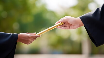 Handing Diploma During Outdoor Graduation Ceremony