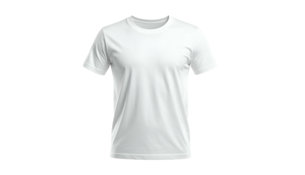 Plain white crew-neck t-shirt isolated on black background, showcasing its clean lines