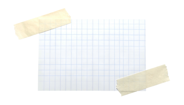 A square grid paper sheet is taped to a black background by two pieces of aged masking tape