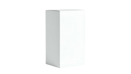 A minimalist, white, upright rectangular prism floating against a stark black background