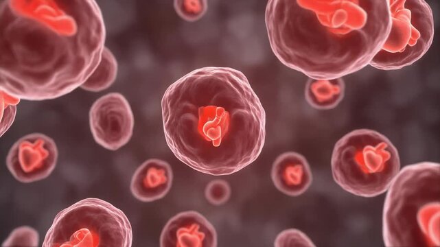 Microscopic animation of stem cells transforming into beating hearts