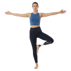 Fototapeta premium Woman in Yoga Pose with Prosthetic Leg: Strength & Balance