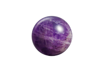 A vibrant amethyst ball on an isolated white background, featuring rich purple tones and a glossy finish. Perfect for spiritual decor or gemstone displays.