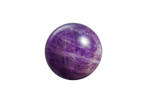 A vibrant amethyst ball on an isolated white background, featuring rich purple tones and a glossy finish. Perfect for spiritual decor or gemstone displays.