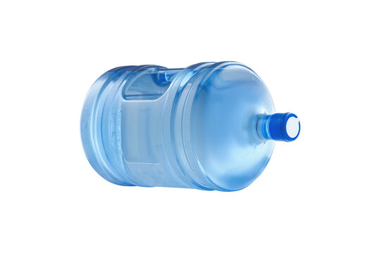 Isolated studio shot of a blue 5-gallon water jug. Ideal for themes of delivery services, hydration, packaging, and household supplies.