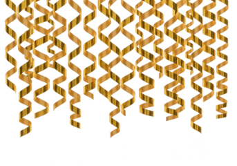 Golden swirling streamers isolated on transparent background