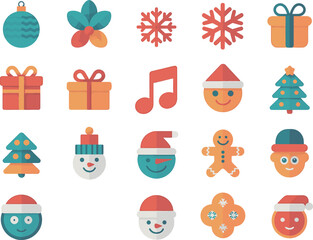 Christmas Holiday Vector Icons and Festive Characters – Cute Flat Decorations on Transparent Background