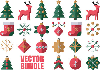 Christmas Vector Bundle – Trees, Reindeer, Stockings, Snowflakes, and Ornaments on Transparent Background