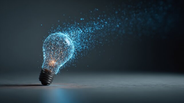 Blue digital data lightbulb concept