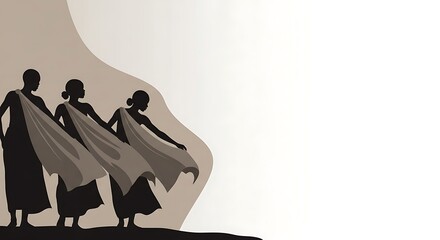 Elegant silhouette of dancers in flowing robes showcases cultural heritage, perfect for artistic projects, presentations or celebrating global diversity today
