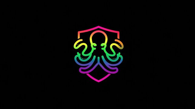 Neon Security Octopus Guards VPN Shield Icon in a Dark Corporate Setting