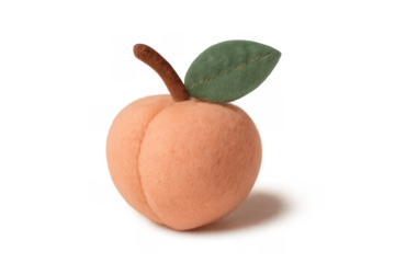 Plush toy peach fruit with green leaf and stem