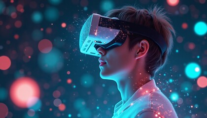 Young woman immersed in a virtual reality experience