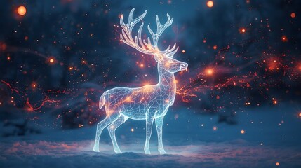 Triple exposure glowing reindeer art with neon frost patterns magical antler currents and deep winter tones