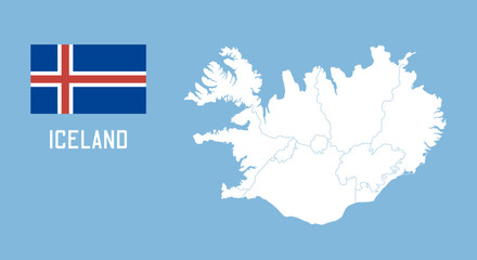Iceland map. Vector Iceland map with Iceland flag isolated on blue background.	