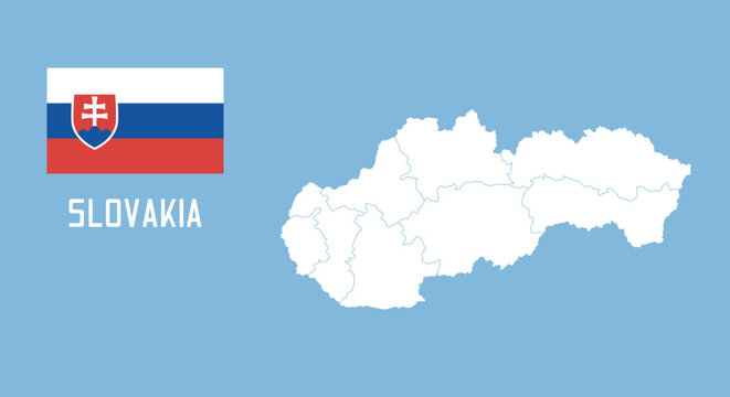 Slovakia map. Vector Slovakia map with Slovakia flag isolated on blue background.	