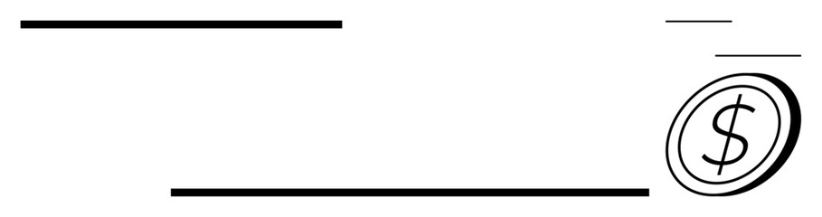 Clean horizontal lines with a dollar sign coin on the right. Ideal for finance, banking, payments, savings, commerce, business, economy, and simple flat metaphor