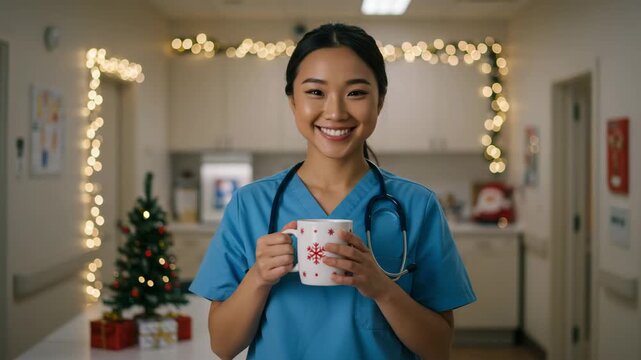 Christmas in medicine, healthcare worker enjoying holiday break, festive cheer in hospital setting