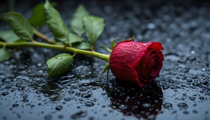 red rose with water drops