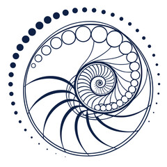 Obraz premium Dots abstract circle background. Dotted speed lines, halftone spiral shape, geometric template for logo or other element.