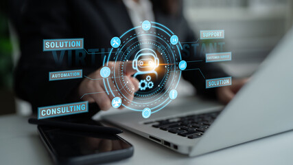 Virtual assistant service providing business support, consulting, and customer service solutions. A concept of 24 7 automation for business efficiency. Motif