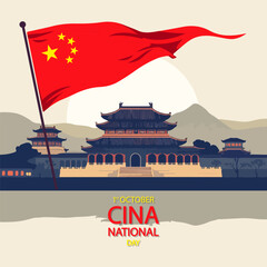 China national day architecture flag, vector art illustration.