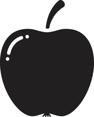 Black apple silhouette icon representing fresh organic fruit, healthy food, natural nutrition, simple minimal design graphic