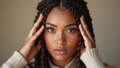 Obraz premium Stunning woman with braided hair expressing deep contemplation